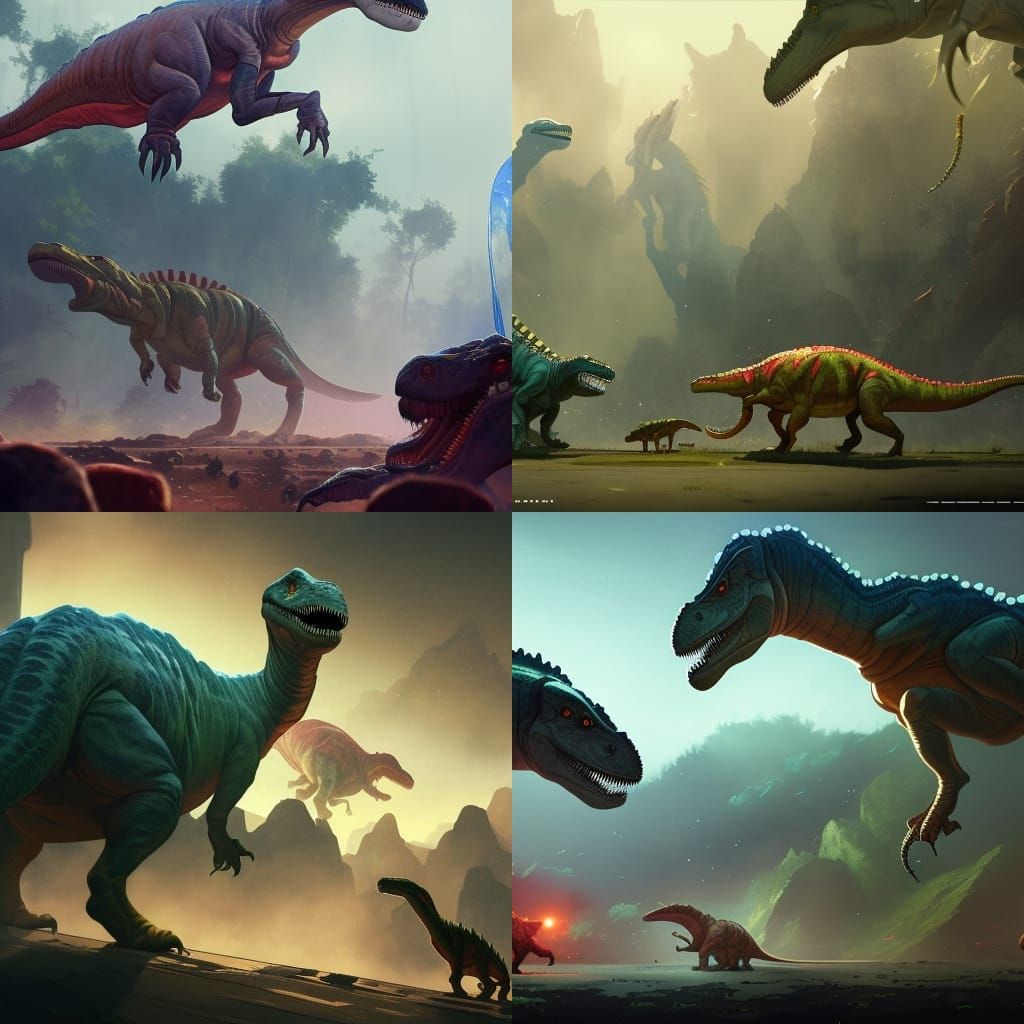 Dinosaurs Versus Aliens in Watercolour Style