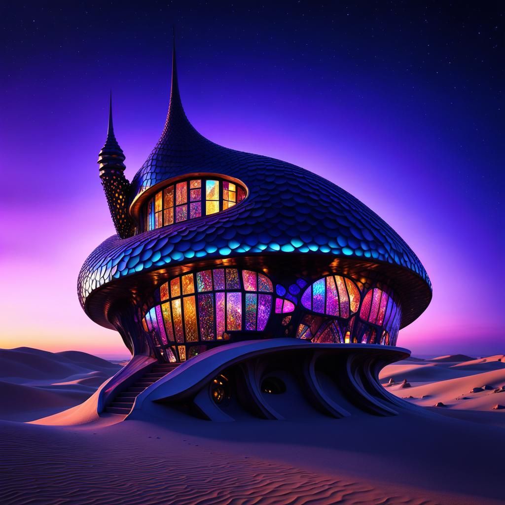 Futuristic Violet Sea Snail House on Desert Planet