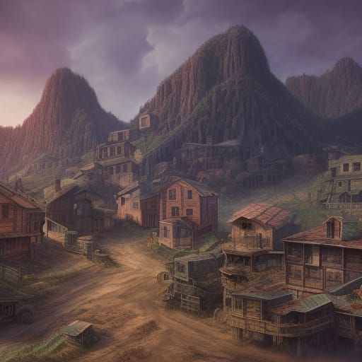 Detailed Matte Painting of Abandoned Mining Town