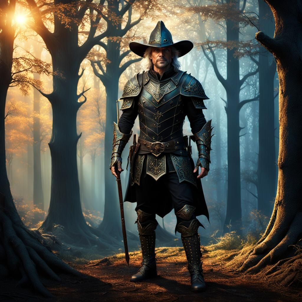 Elf Thief in Mystical Forest, Art Nouveau Style