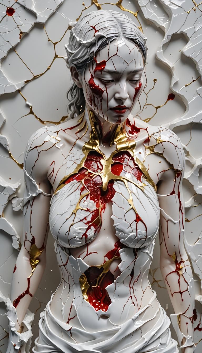 Kintsugi Goddess: Shattered Beauty in Milk