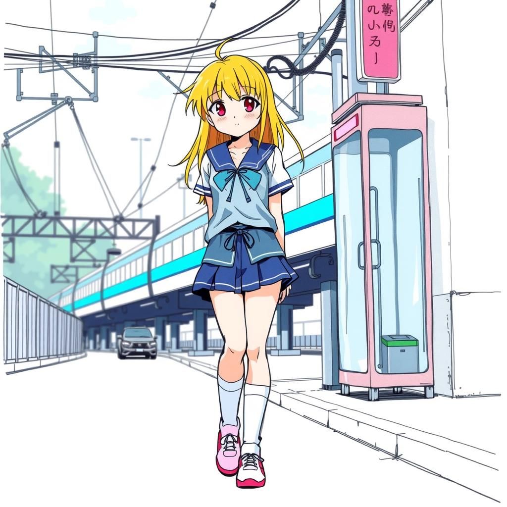 Kogyaru Girl in Street Scene: Manga Style Drawing