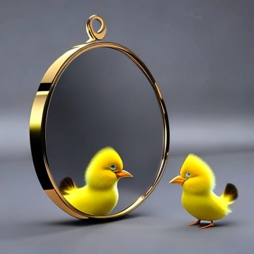 Cute Chick and Mirror Reflection in 3D Digital Art
