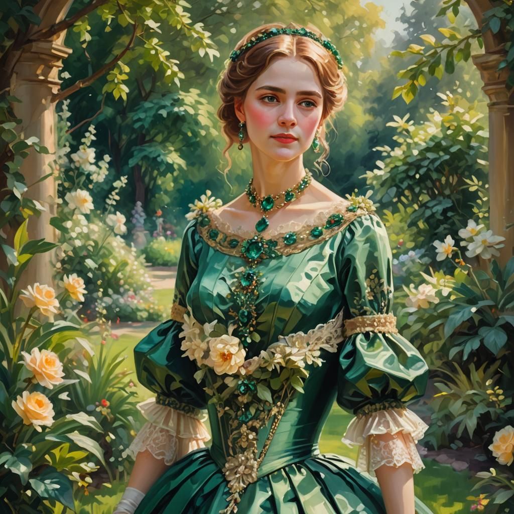 Victorian Woman in Emeralds: Oil Painting Portrait