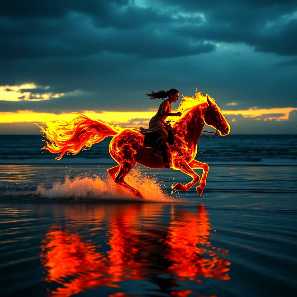 Fiery Horse and Warrior at Twilight