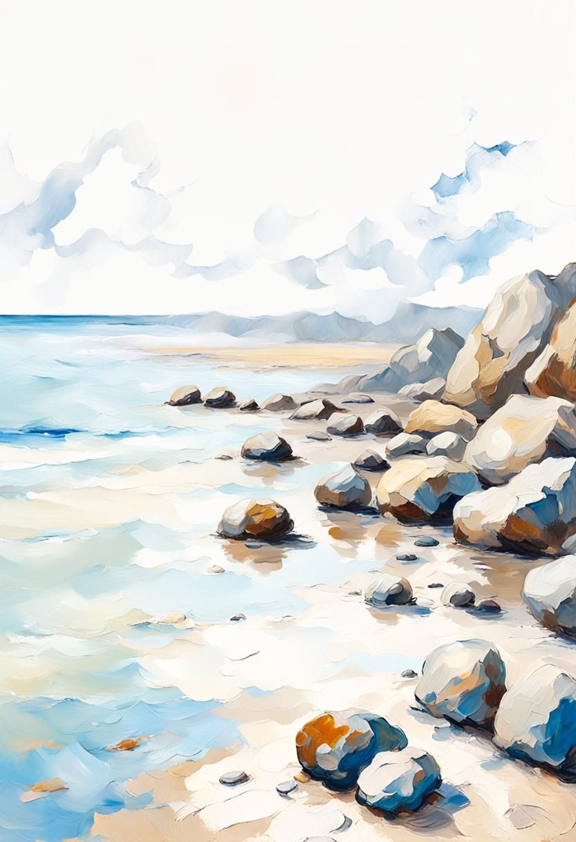 Impressionist Beach Rocks with Expressive Brushstrokes