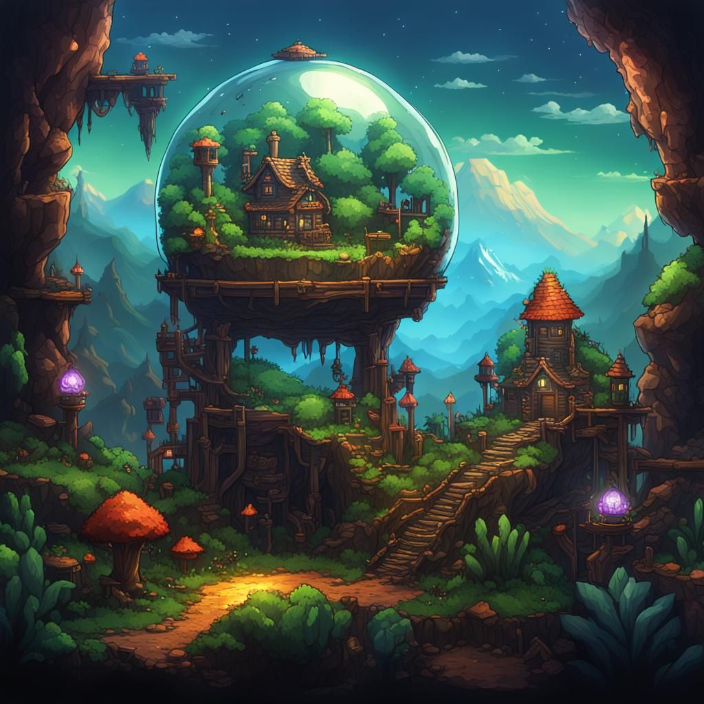 Terraria Themed Terrarium: Digital Matte Painting