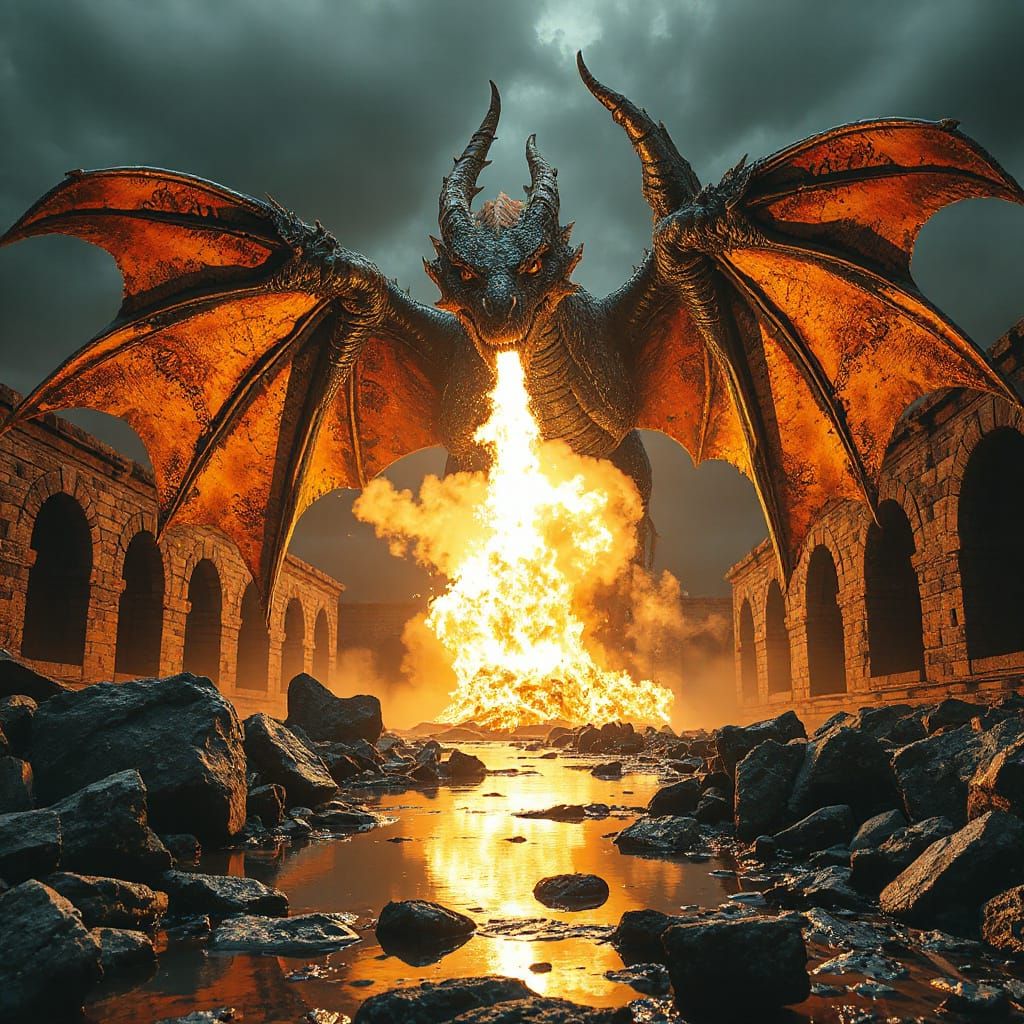 Majestic Dragon's Fiery Reign in Hyperdetailed Art
