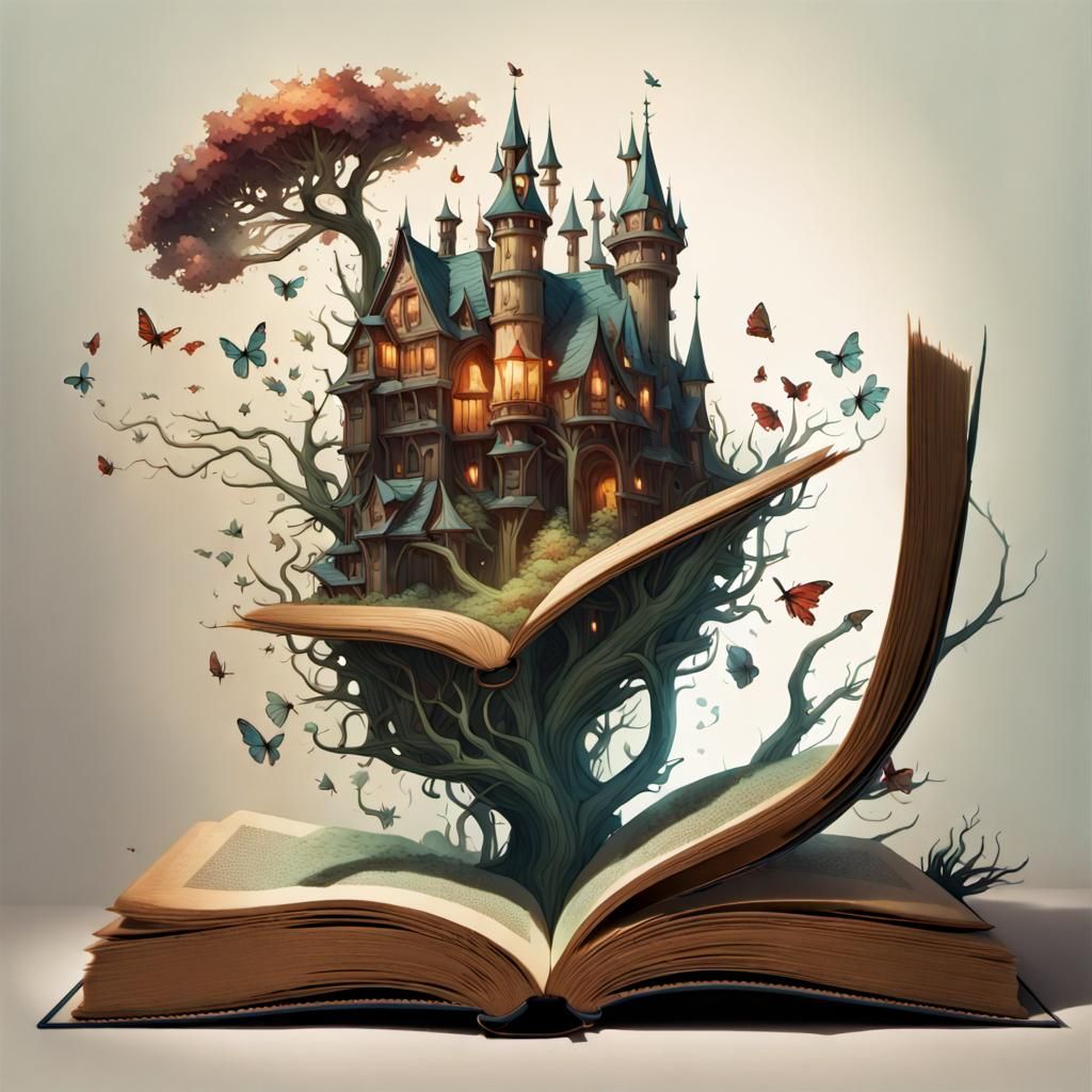 Fairytale Emerges from Book in Digital Art Style