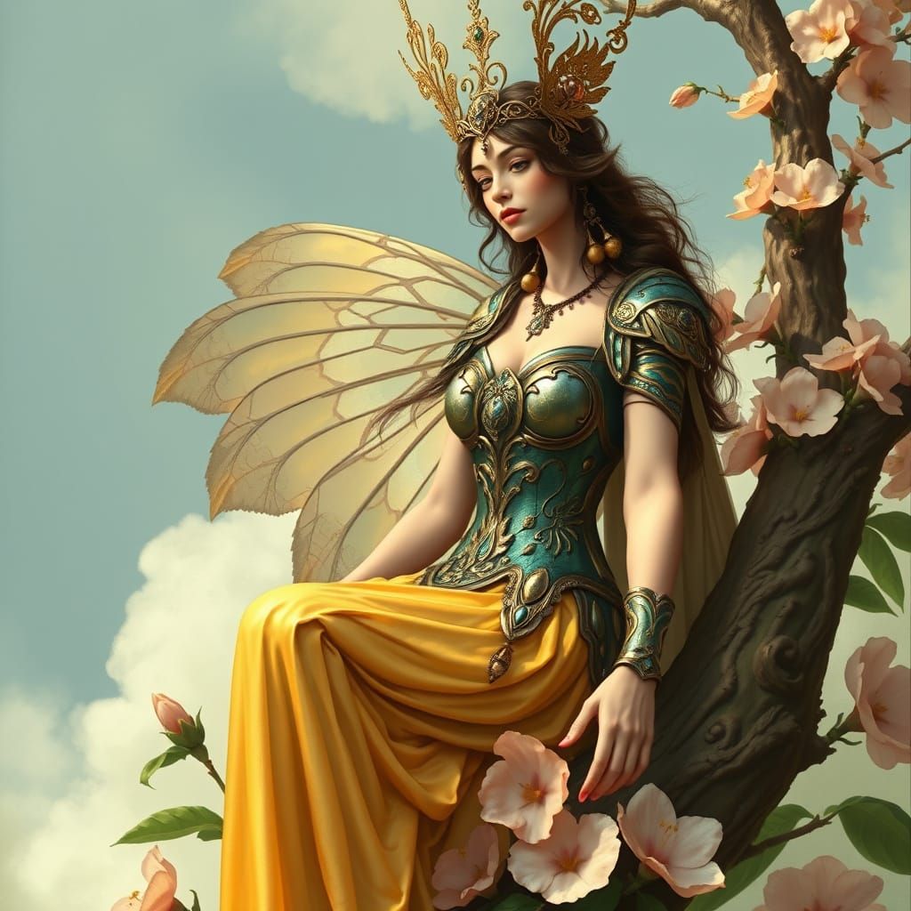 Majestic Golden Bee Queen with Iridescent Wings