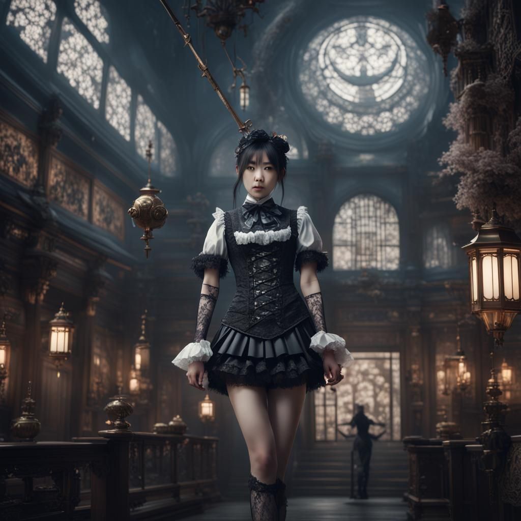 Japanese Maid in Gothic Lace Lingerie