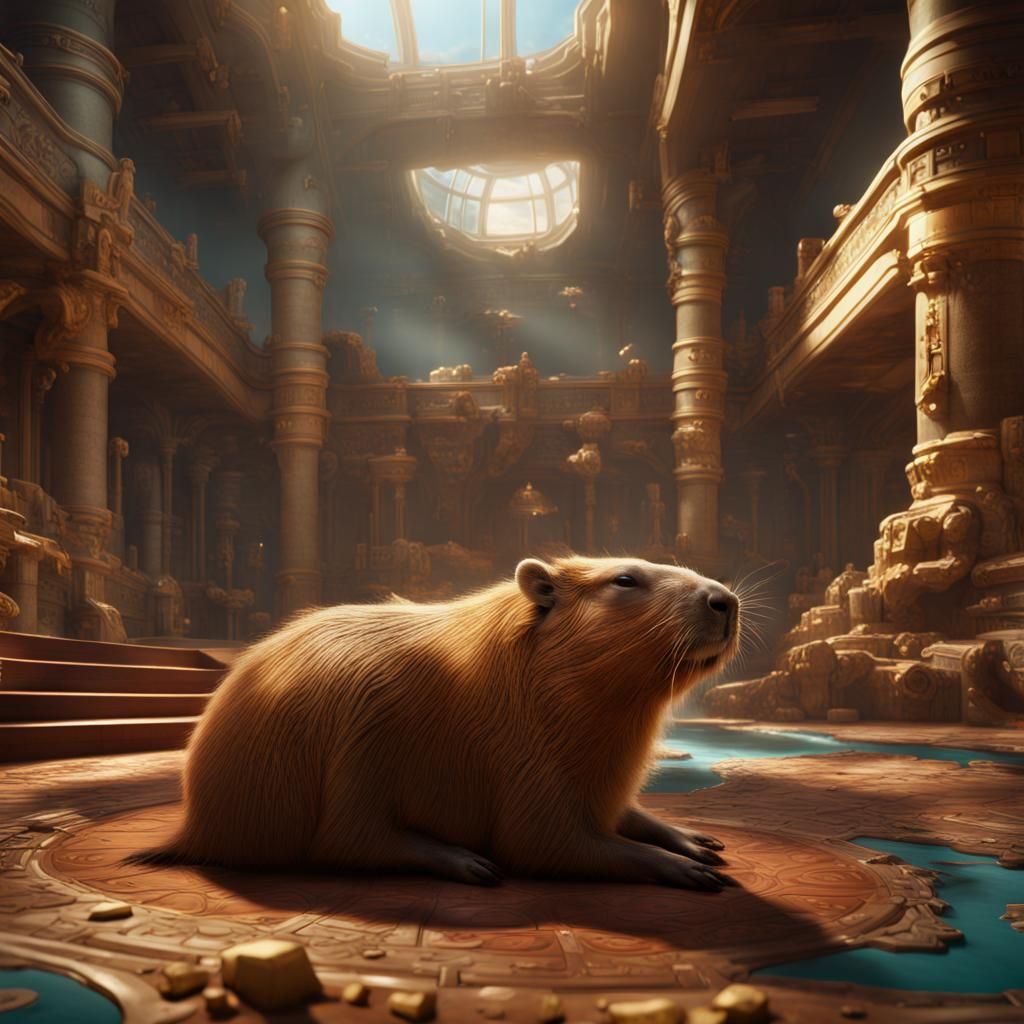 Capybara Sleeping in Giant Room with Slides