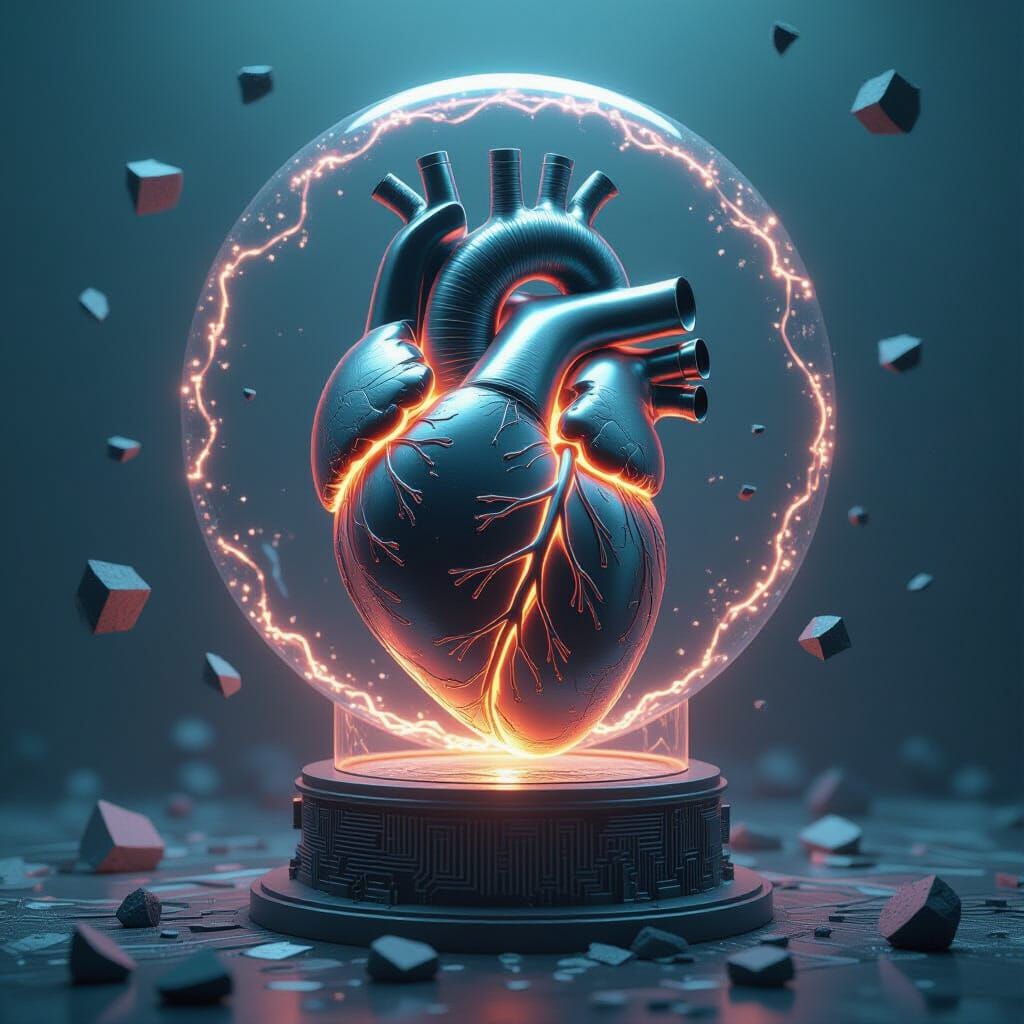 Pulsating Biomechanical Heart Encased in Chrome Shell