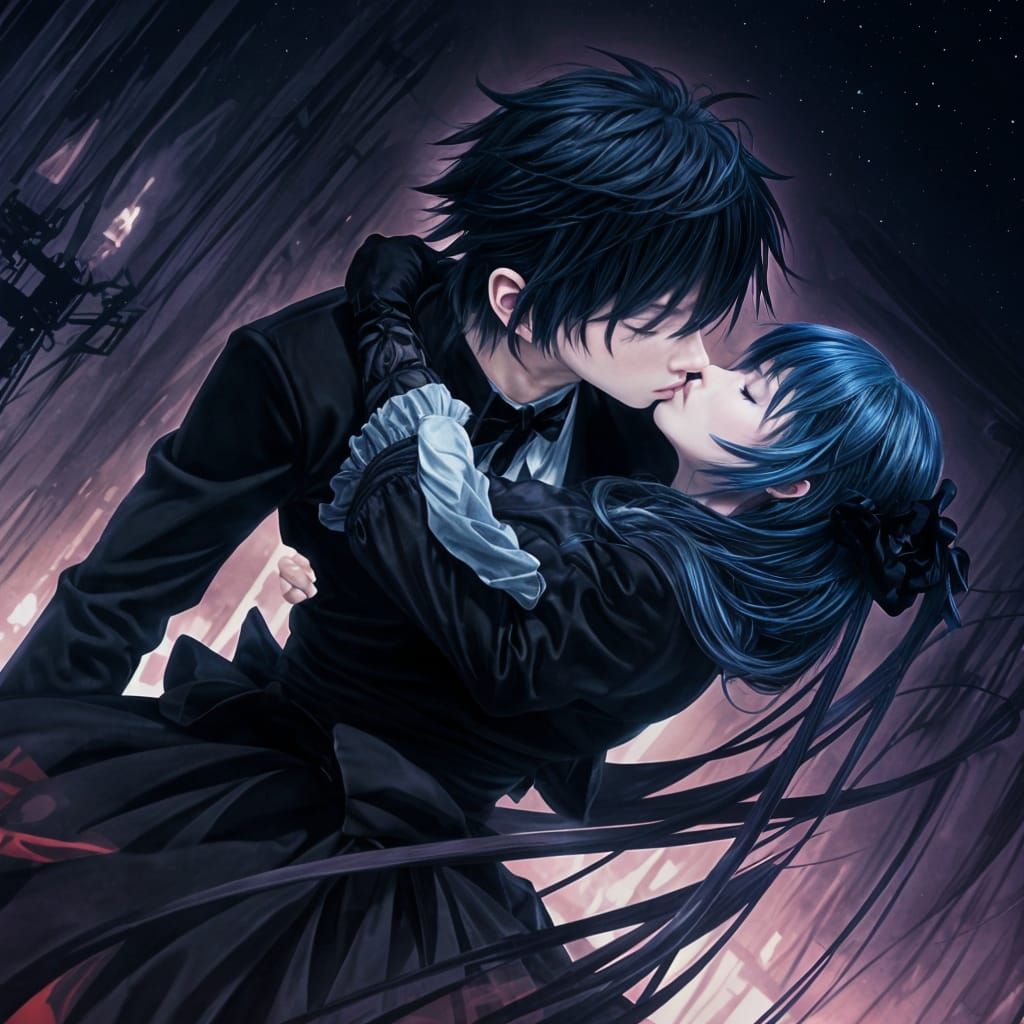 Anime Kiss at Vampire Ball in Anime Style