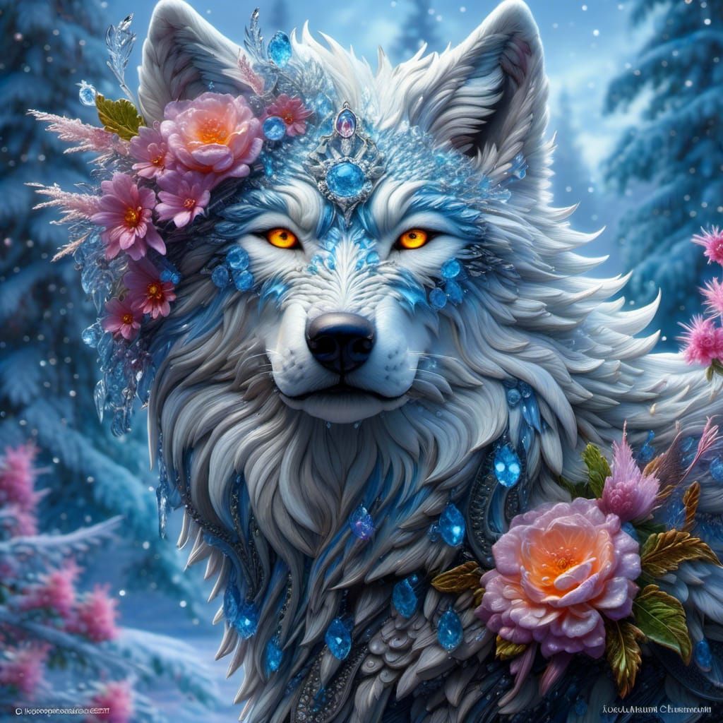 Hyperdetailed Fantasy Wolf in Surreal Oil Painting Style