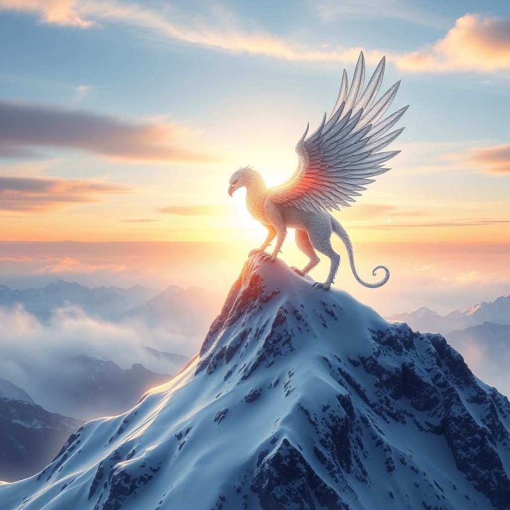 Ethereal Griffin in Watercolor-Inspired Dawn Scene