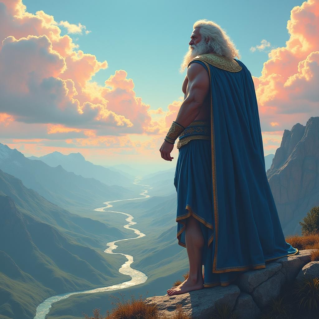 Zeus Observes Earth from Olympus in Fantasy Art