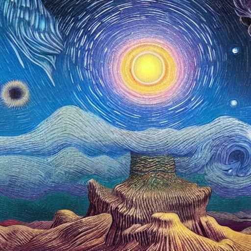 Indigenous Hands Weaving a Cosmic Hawk: Surreal Oil Painting