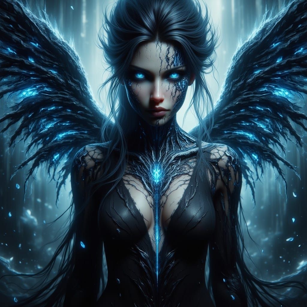 Dark Fairy with Glowing Wings in Whimsical, Dreamlike Style