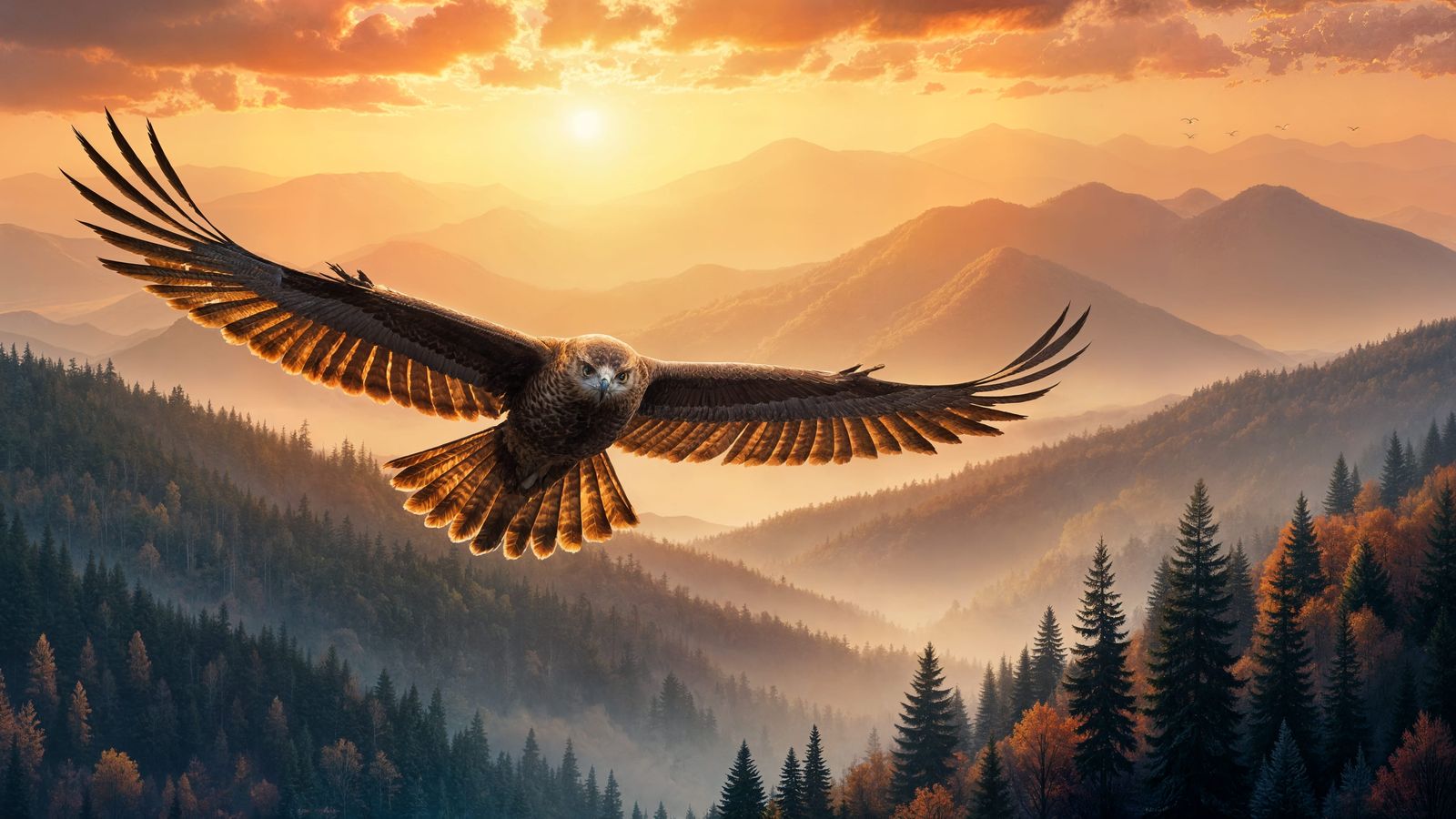 A large male Red Tailed Hawk over The Great Smoky Mountains.