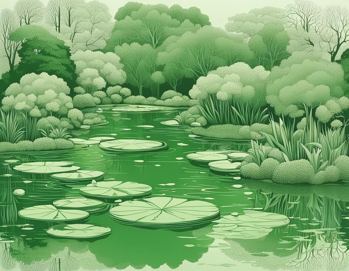 Monochrome Green Pond: A Study in Serenity