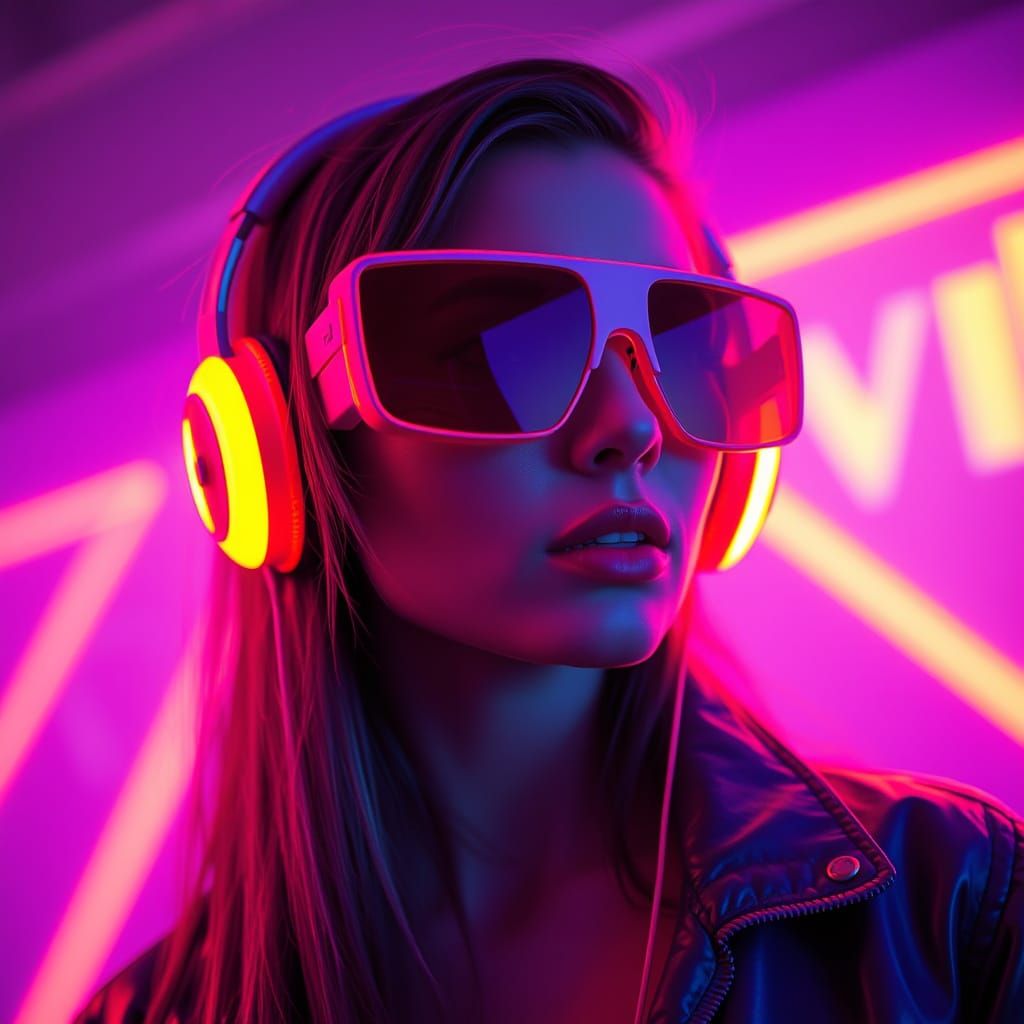 Retro-Futuristic Woman in Neon Splendor