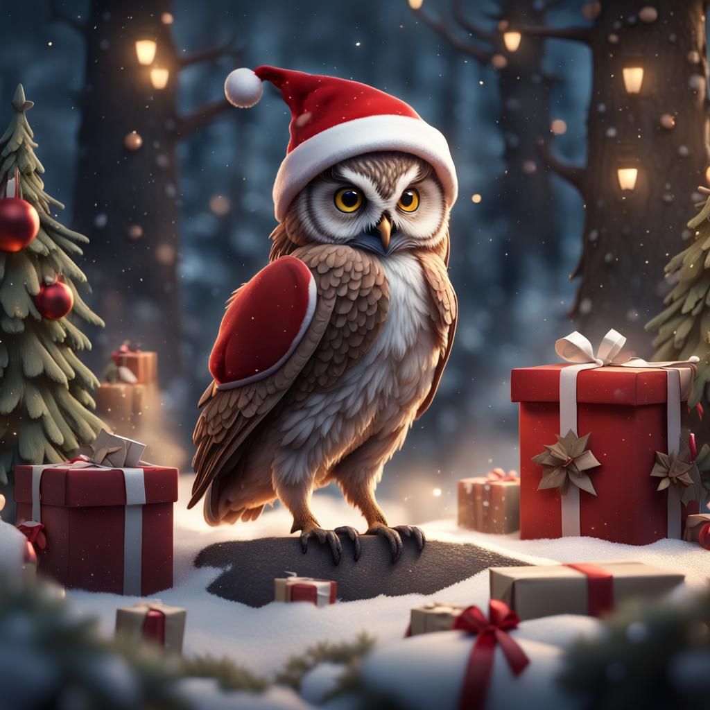 Festive Owl Delivers Holiday Cheer: Matte Painting