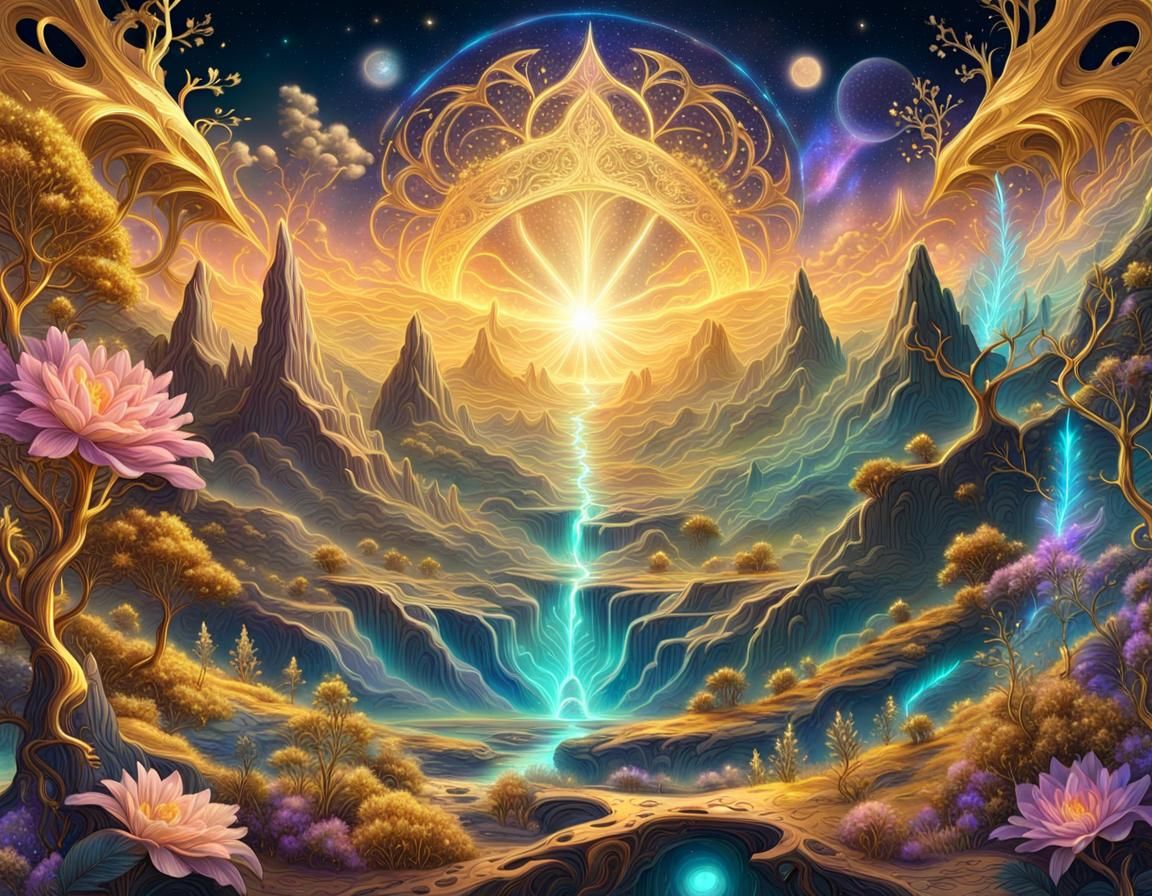 Mythical Floralcore Landscape in Astral Illustration Style