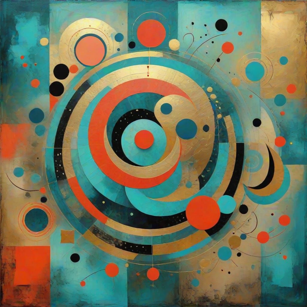 Sacred Geometry Abstract Art in Turquoise, Coral, and Gold