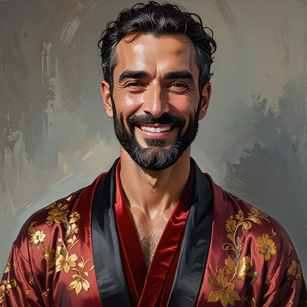 Sensual Hirsute Gentleman in Velvet Robe