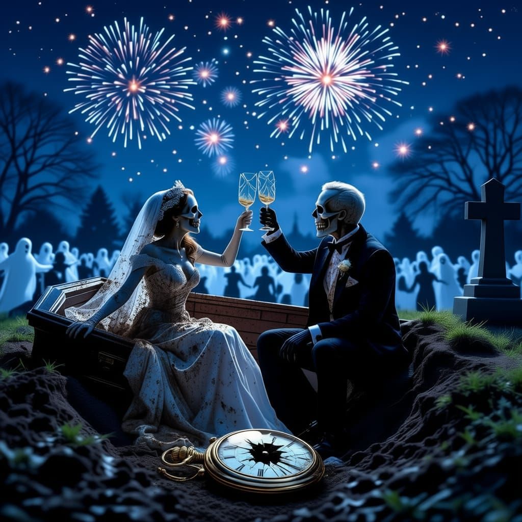 Undead Toast: Corpses Celebrate New Year With Fireworks