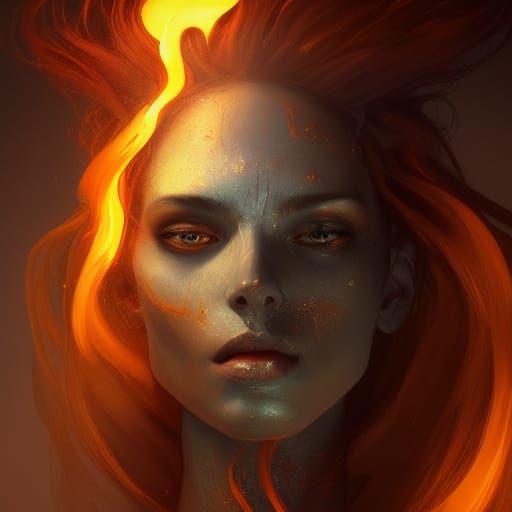 Fiery Djinn Portrait in Hyperdetailed Style