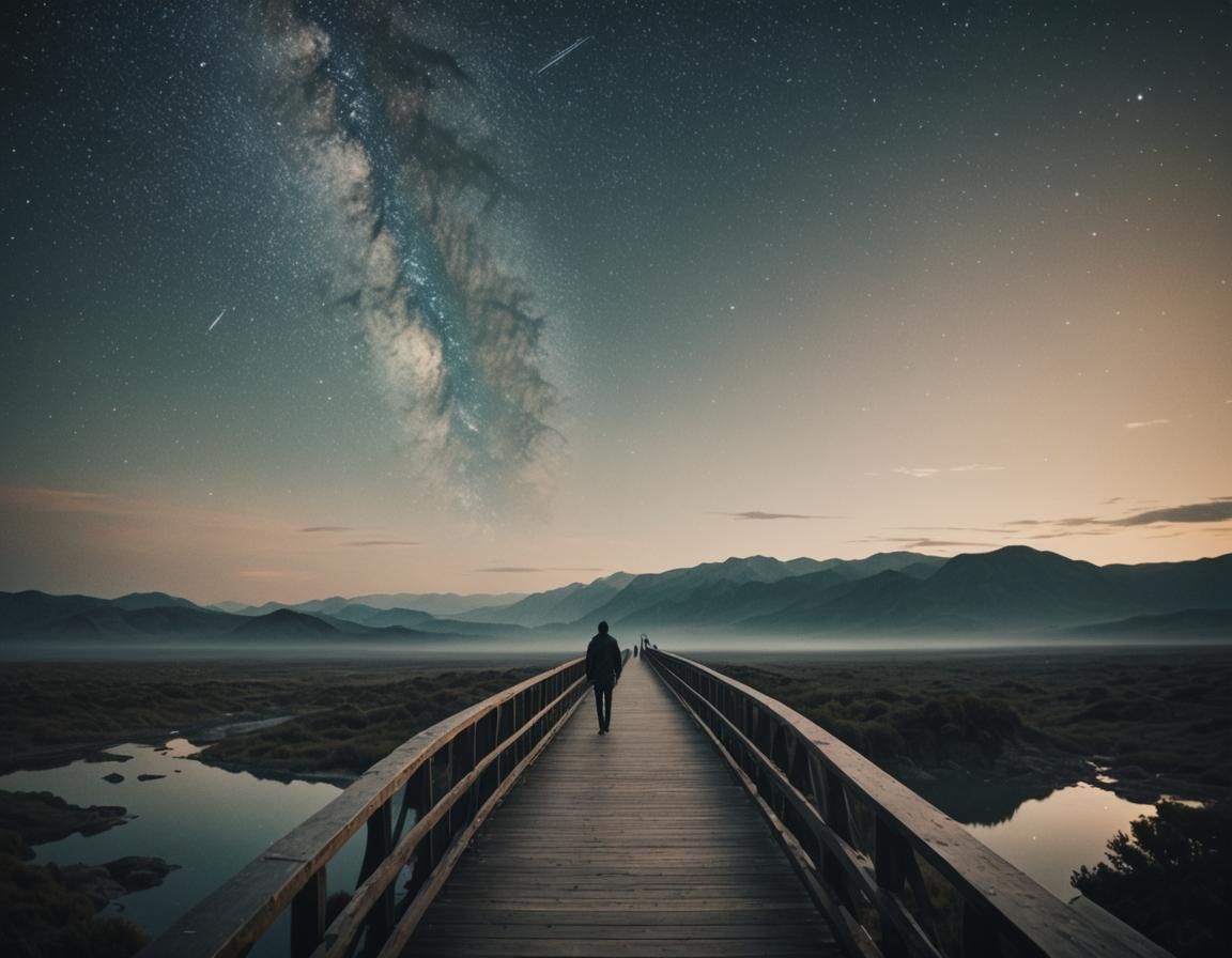 Bridge to Starry Expanse in Cinematic Style