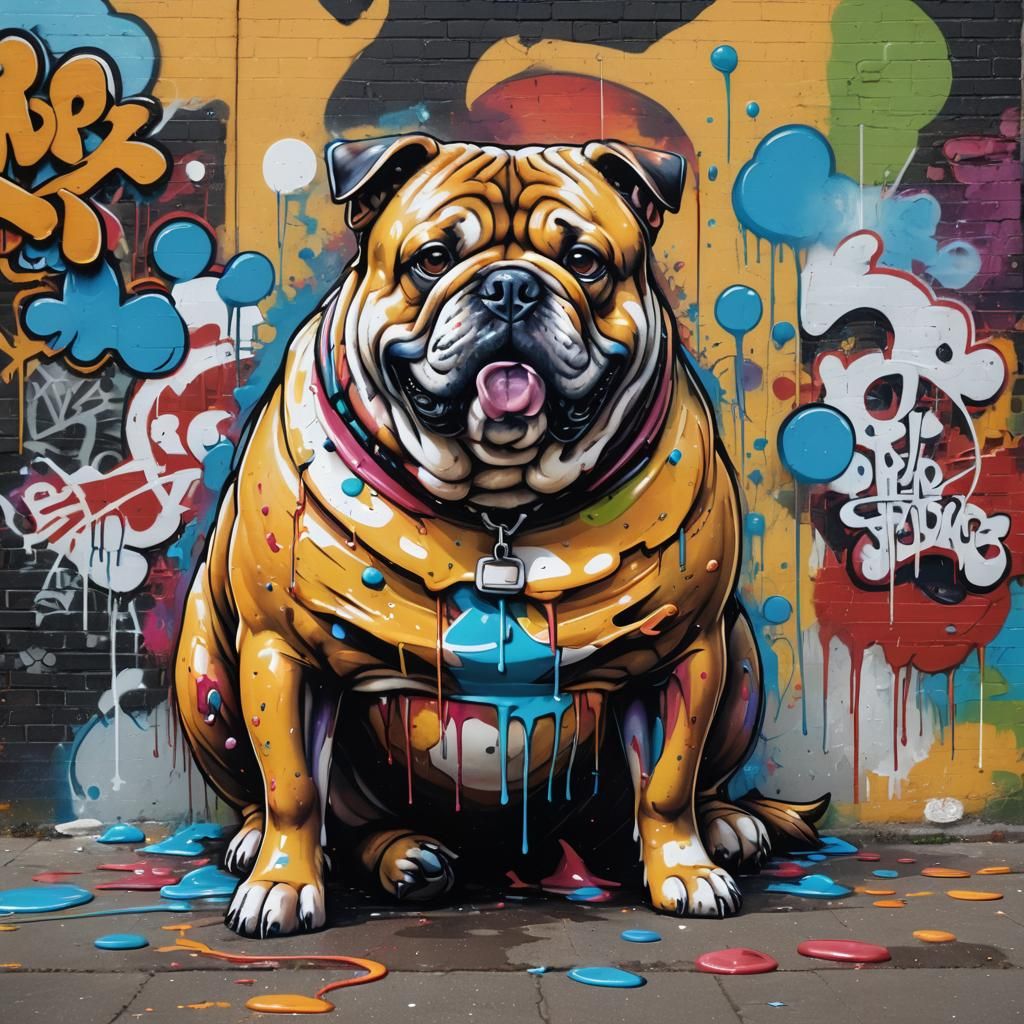Colorful Graffiti Art of a Fat Dog