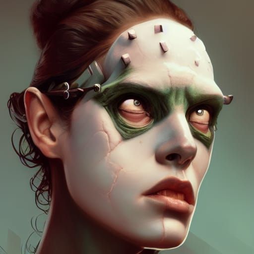 Girl Frankenstein Portrait in Hyperdetailed Style
