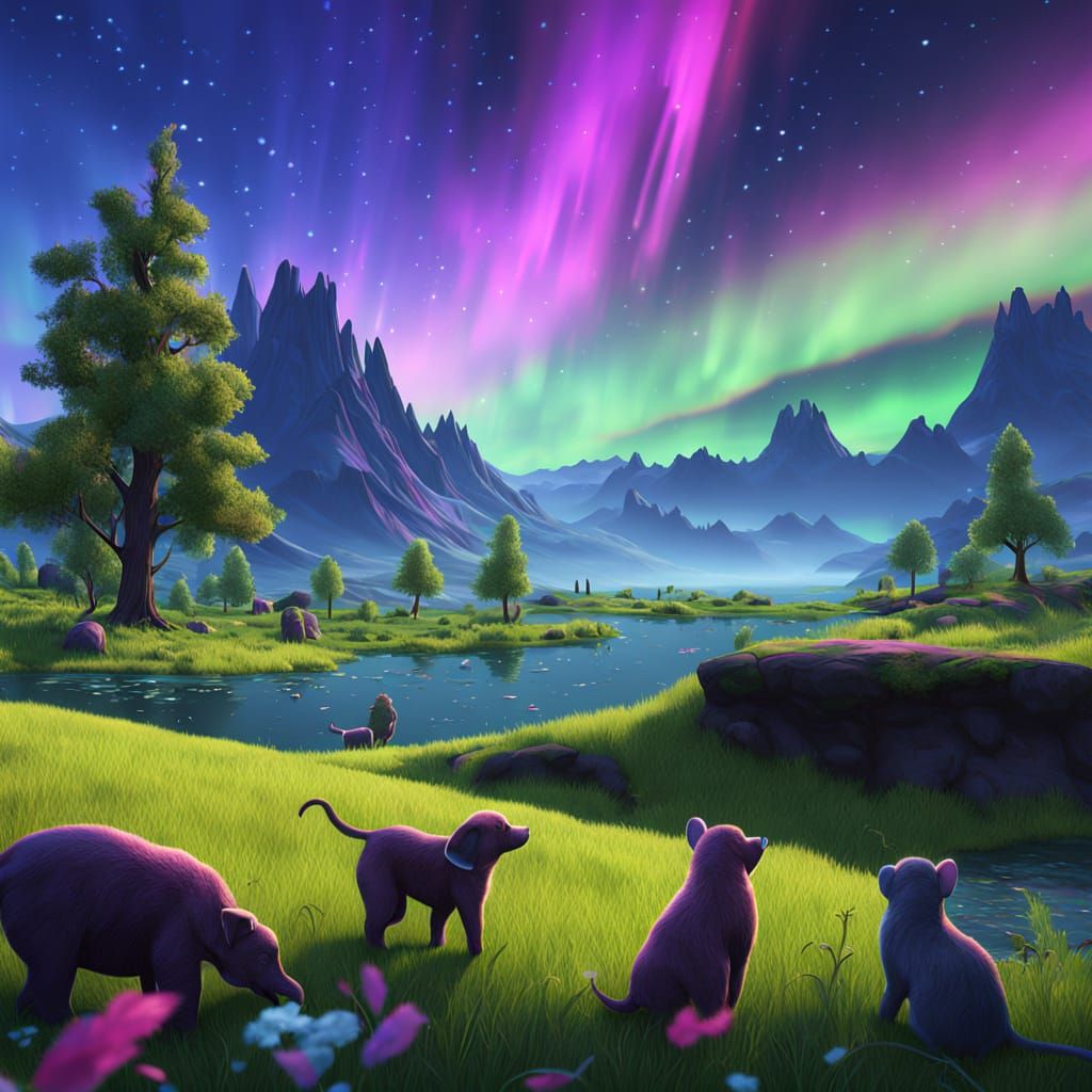 Whimsical Feline Romance in a Fantastical Twilight Scene