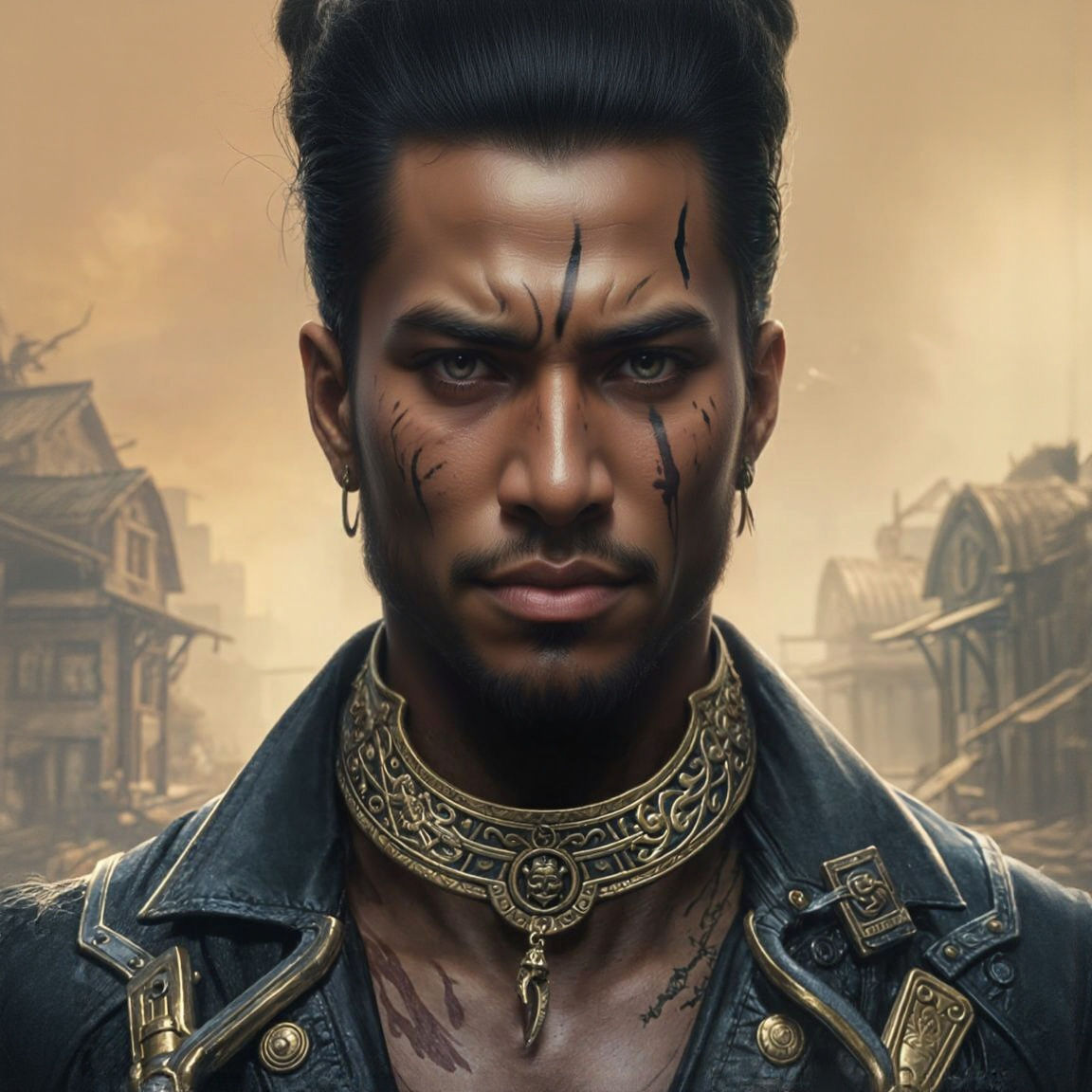 Fantasy Pirate in Asian Swamp Town: Synthwave Neon Art