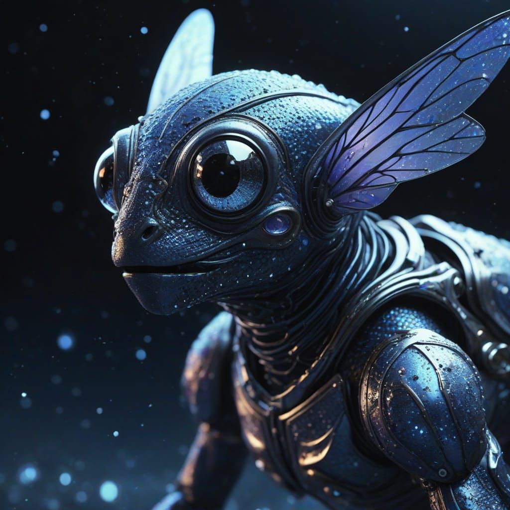 Starry-Eyed Creature in Stardust Ocean: Digital Painting