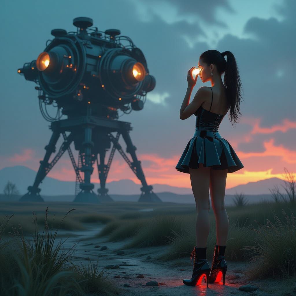 Woman Reinserts Eyes in Surreal Sci-Fi Landscape