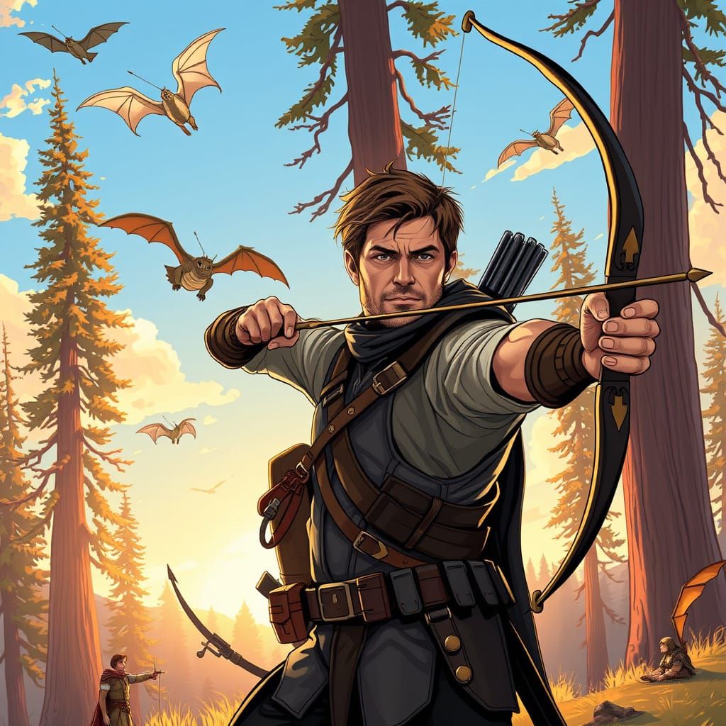 Hawkeye and Robinhood Duel in Sunset Redwood Forest with Dra...