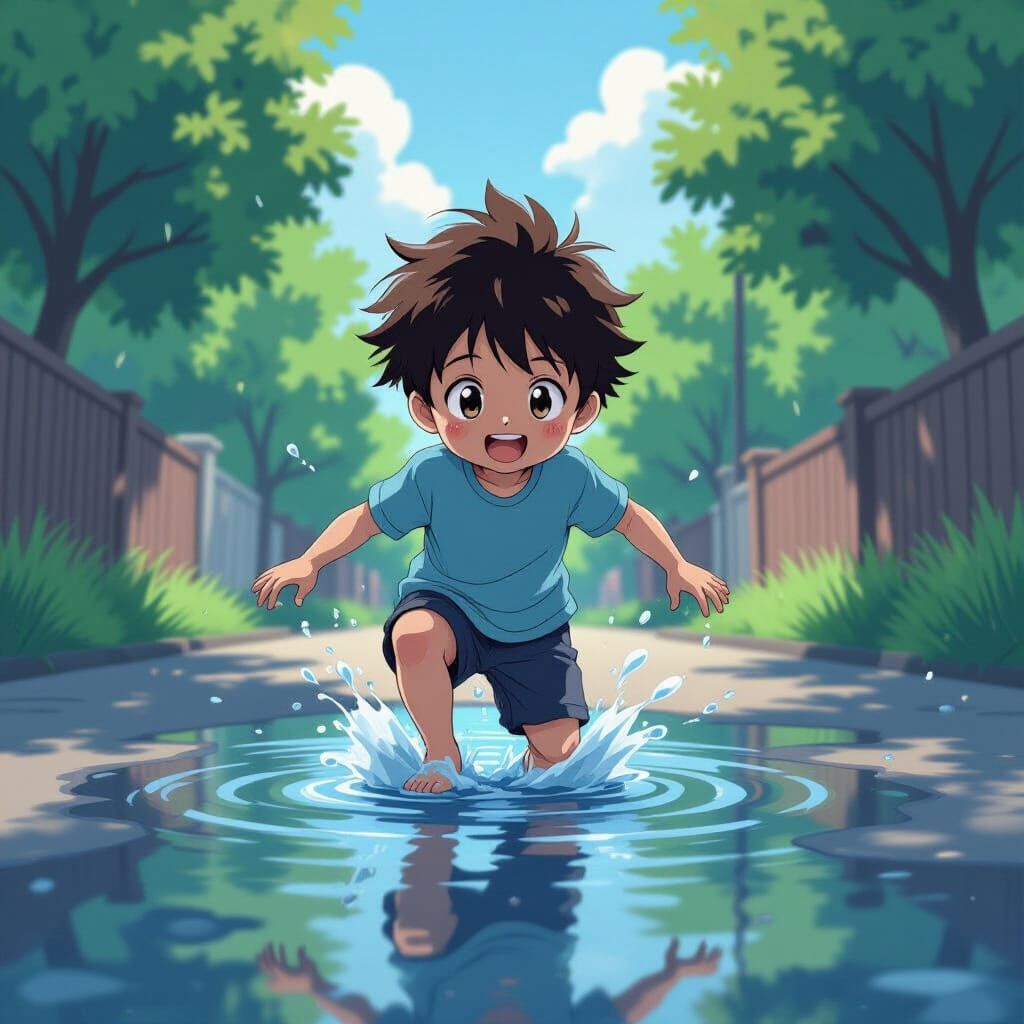 Child Splashing in Puddle, Alcohol Ink Style