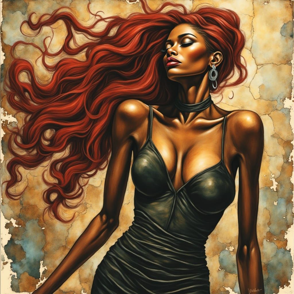 Surreal Portrait of a Black Woman with Elongated Neck