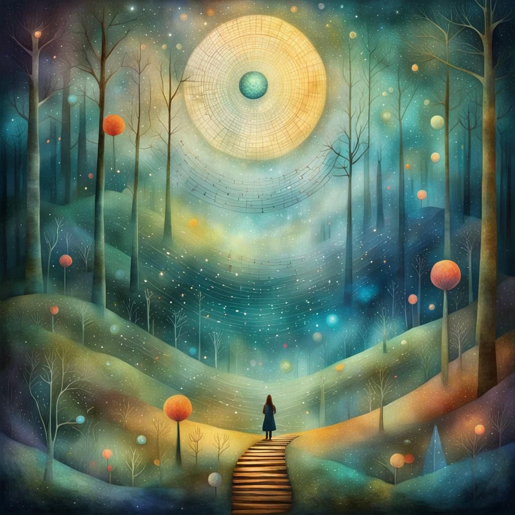 Enchanted Forest Dreamscape Inspired by Cosmic Art