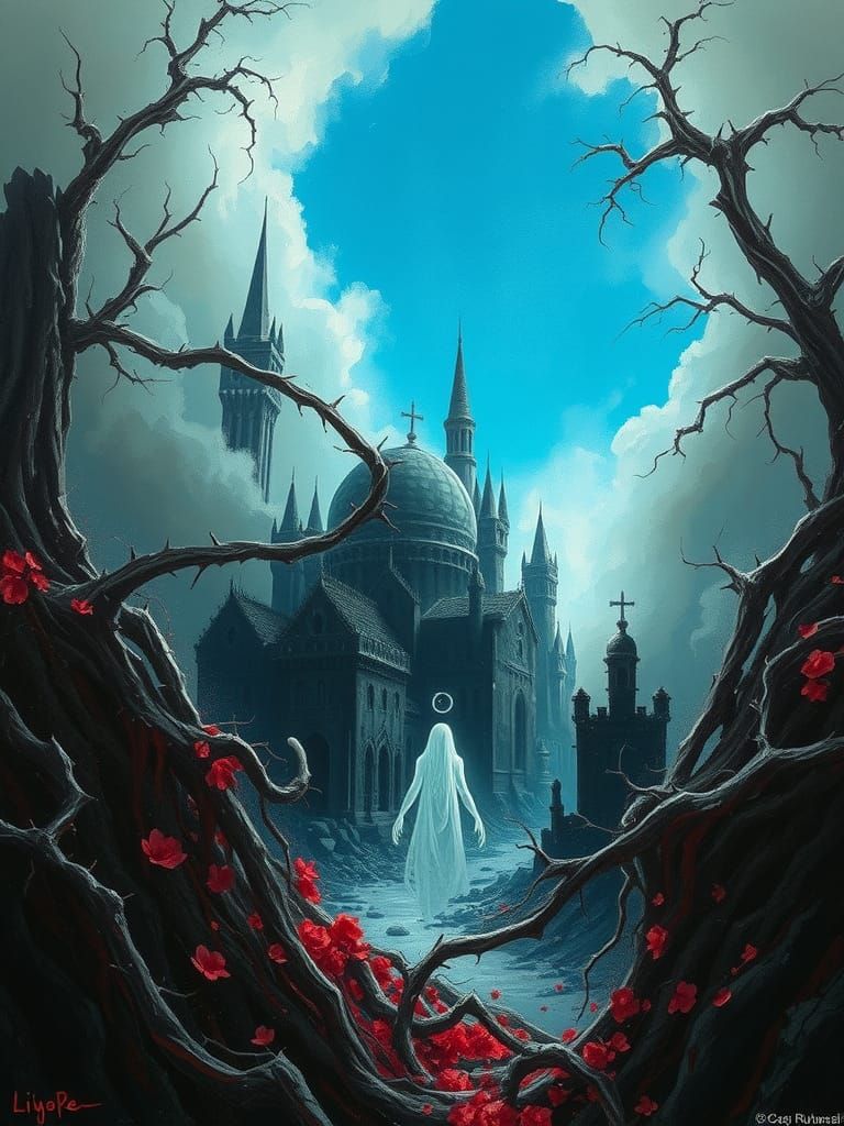 Ash and Thorns: A Ruined Cityscape in Abstract Art