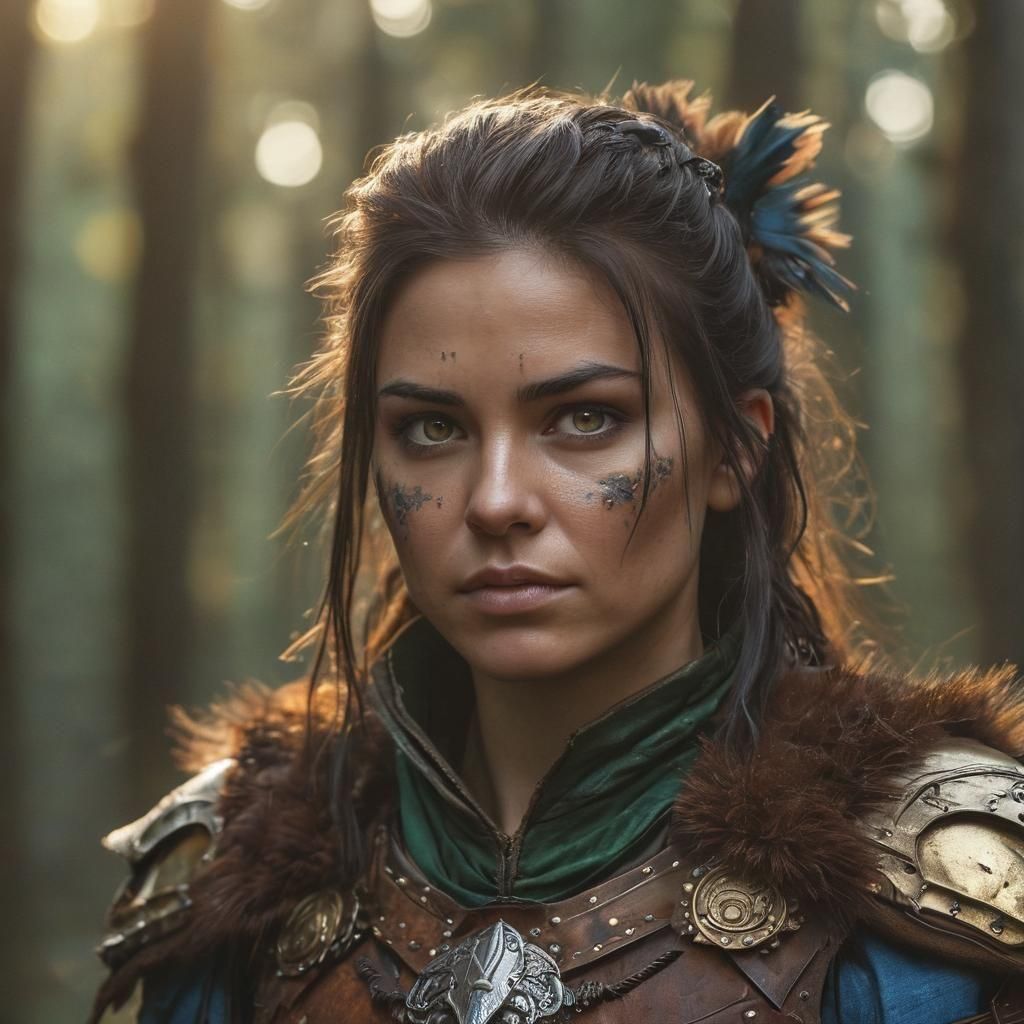Mystic Forest Warrior Portrait in Golden Light