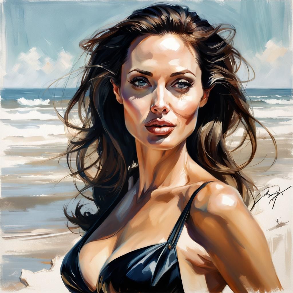 Glamorous Woman on Beach in Pin-Up Style