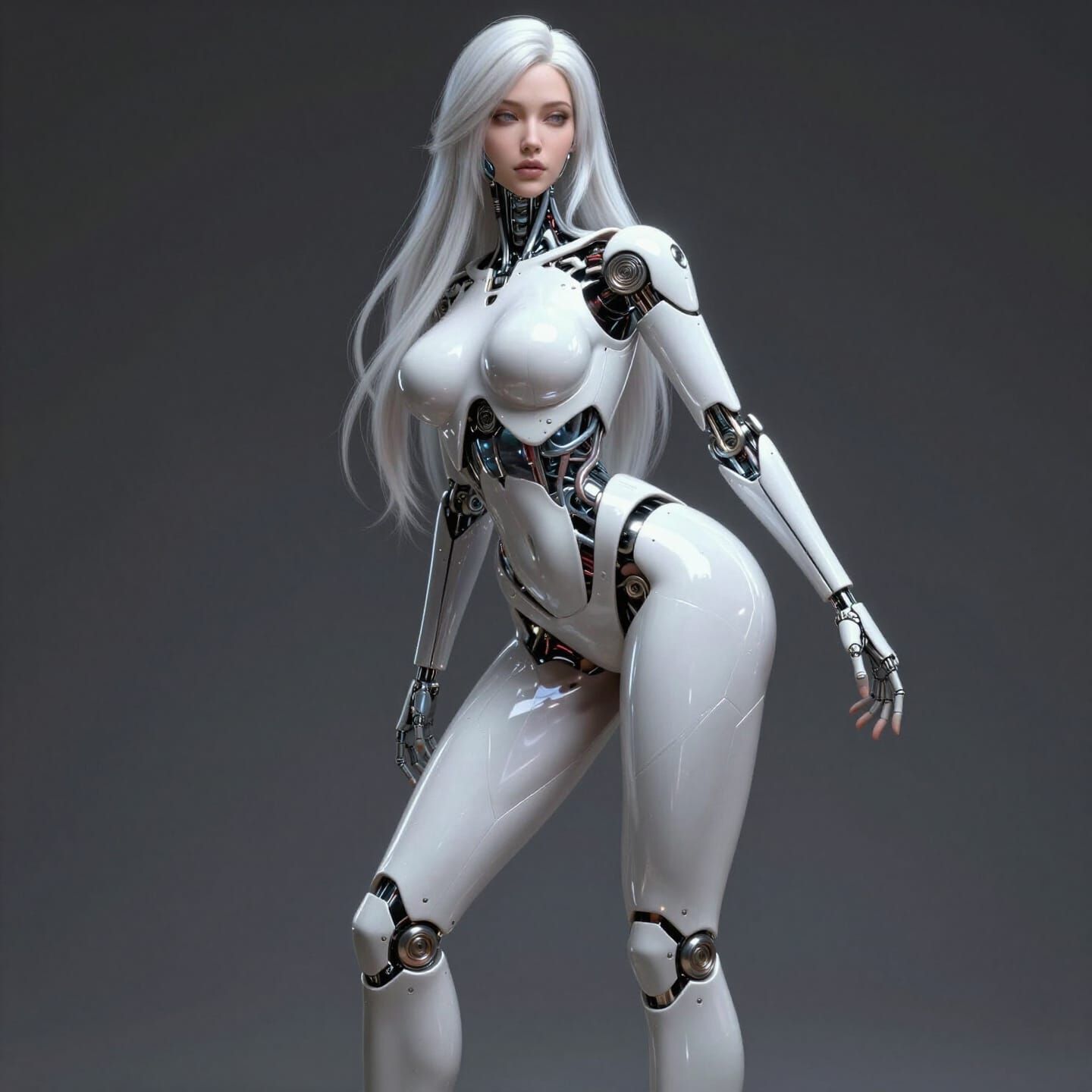 Curvy Cyborg Woman in Detailed Concept Art Style