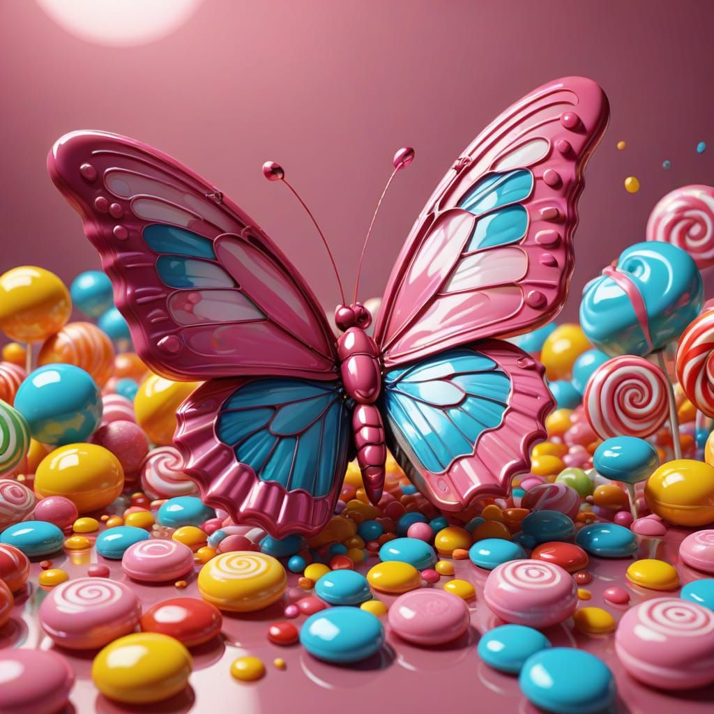 Giant Pink Butterfly in Whimsical Candy Art