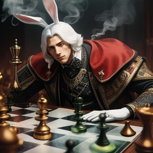 Surreal Chessboard Dreamscape with Caterpillar