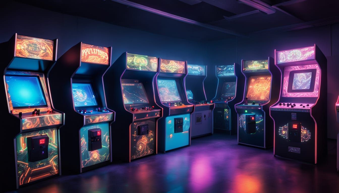 Crowded Arcade with Hypnotic Polybius Game